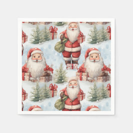 Guardanapo De Papel Papel Santa Claus Natal Aquarela 3