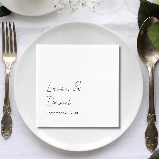 Guardanapo De Papel Papelaria de Casamento Minimalista e Chic Personal (Personalized minimal chic paper napkins add a refined touch to wedding tables.)