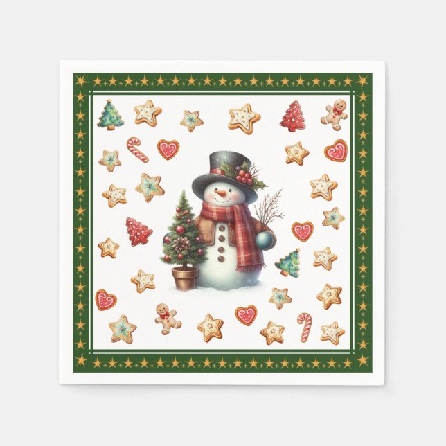 Guardanapo De Papel Paper Napkin Cocktail Snowman Christmas Cookies (Frente)