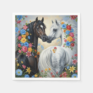 Guardanapo De Papel Paper Napkin Horses framed in flowers