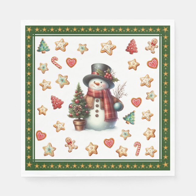 Guardanapo De Papel Paper Napkin Lunch Snowman and Christmas Cookies (Frente)
