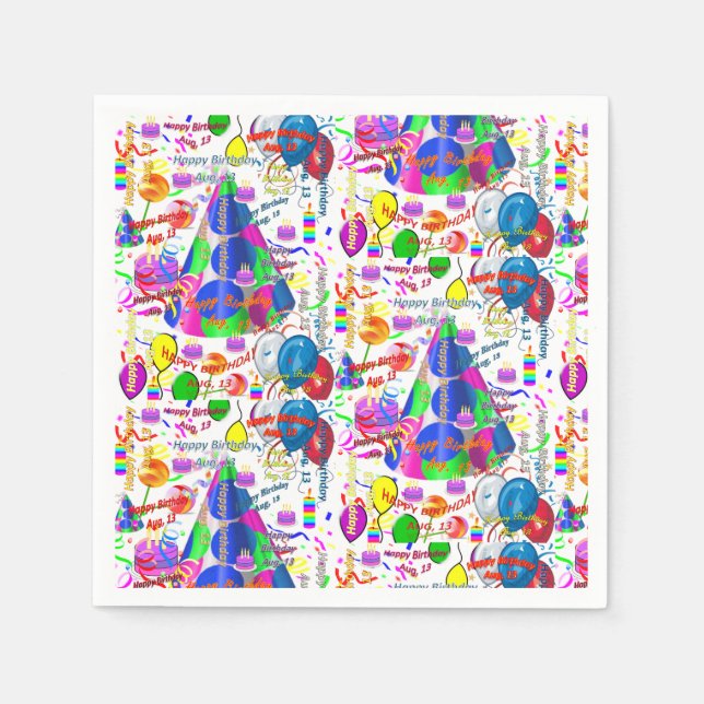 Guardanapo De Papel Paper Napkins August, 13 Aniversário (Frente)