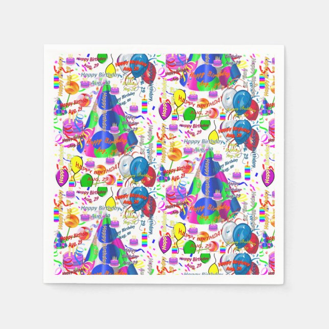 Guardanapo De Papel Paper Napkins August, 29 Aniversário (Frente)