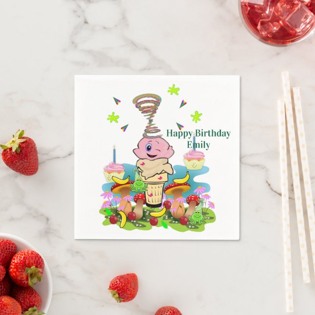 Guardanapo De Papel Paper Napkins, Happy Birthday Pink Cupcake (Insitu)