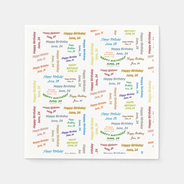 Guardanapo De Papel Paper Napkins June, 24 Birthday (Frente)