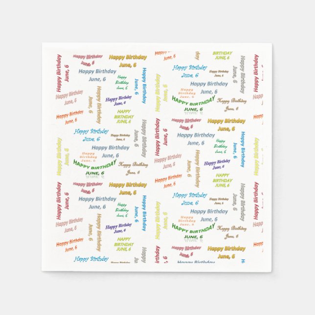 Guardanapo De Papel Paper Napkins June, 6 Birthday (Frente)