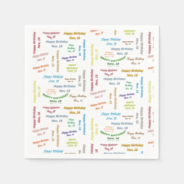 Guardanapo De Papel Paper Napkins novembro, 18 Aniversário (Frente)