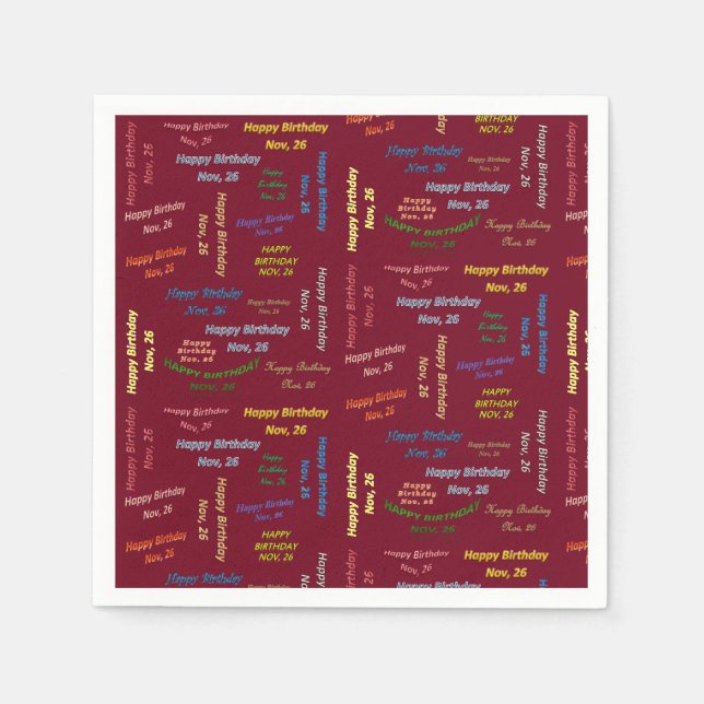 Guardanapo De Papel Paper Napkins novembro, 26 Aniversário (Frente)