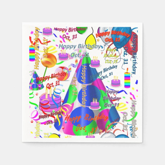Guardanapo De Papel Paper Napkins outubro, 31 Aniversário (Frente)