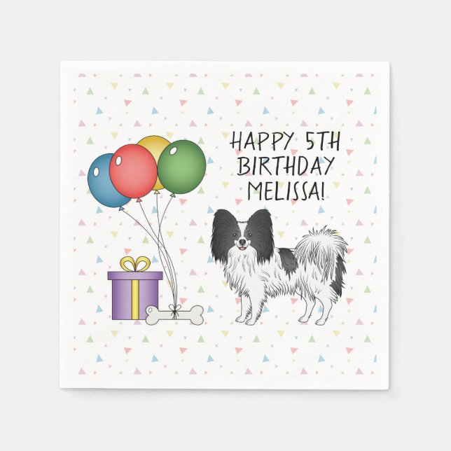 Guardanapo De Papel Papillon Preto e Branco Cachorro Fofo - Aniversári (Frente)