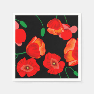 Guardanapo De Papel Papoilas vermelhas na ilustração de fundo preto