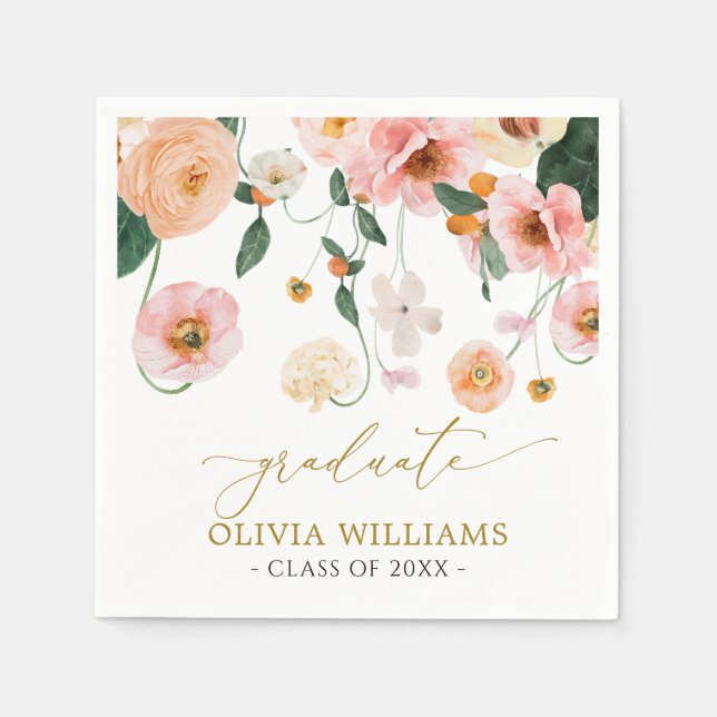 Guardanapo De Papel Papoula Rosa Floral Graduação (Frente)