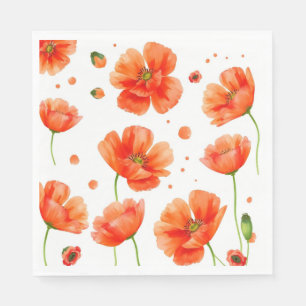 Guardanapo De Papel Papoula Vibrante Vermelho Laranja em Flor Espalhad