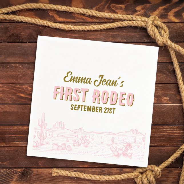 Guardanapo de papel para 1º aniversário First Rode (First Rodeo Pink Desert 1st Birthday Paper Napkin
)
