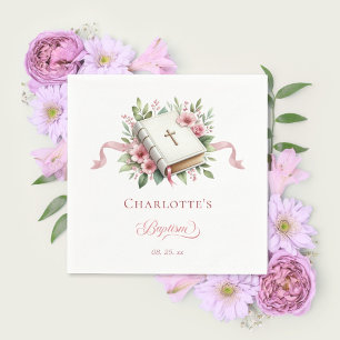 Guardanapo de papel para batismo de flor rosa mode