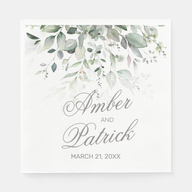 Guardanapo de papel para casamento com folhagem ve (Frente)