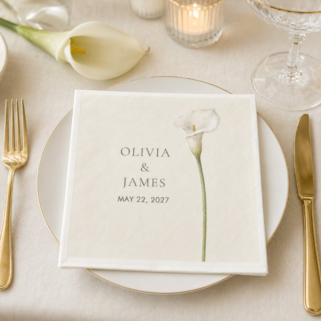 Guardanapo de papel para casamento com lírio calla (Modern White Calla Lily Wedding Paper Napkin)