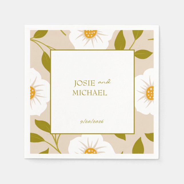 Guardanapo de papel para casamento floral verde bo (Frente)