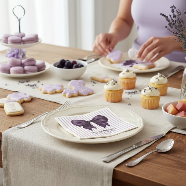 Guardanapo de papel para chá de bebê com laço roxo (Criador carregado)