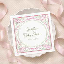 Guardanapo de papel para chá de bebê Floral Rosa e