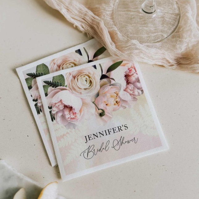 Guardanapo de papel para chá de noiva floral rosa  (Elegant Pink Floral Bridal Shower Napkins)