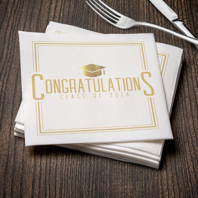 Guardanapo De Papel Parabéns Branco & Dourado Turma de Graduação (White & Gold Congratulations Class Of Graduation Napkins
)