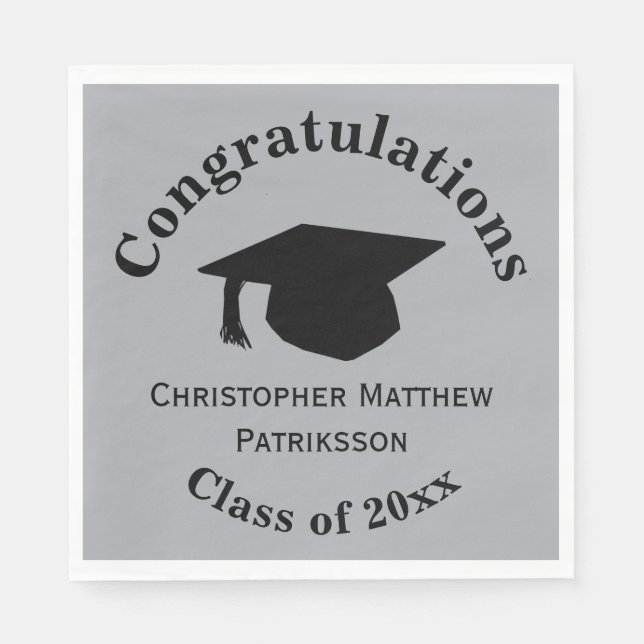 Guardanapo De Papel Parabéns, Classe 20xx Graduação, Prata (Frente)