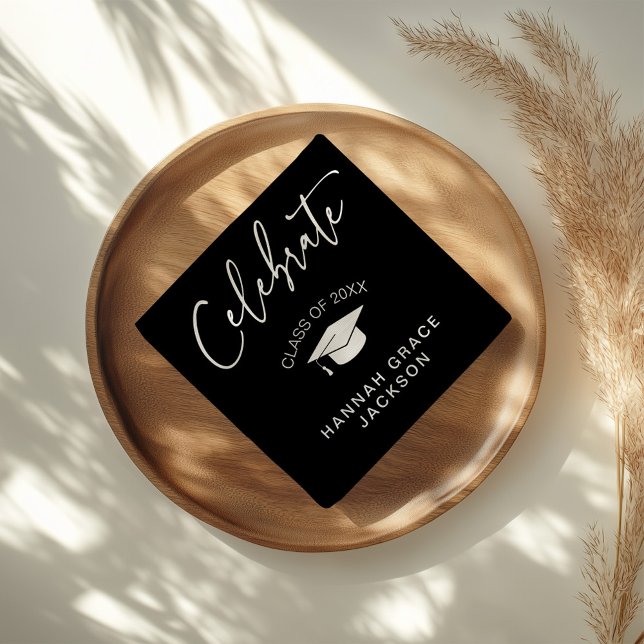 Guardanapo De Papel Parabéns de Graduação de Script Preto e Branco (Criador carregado)