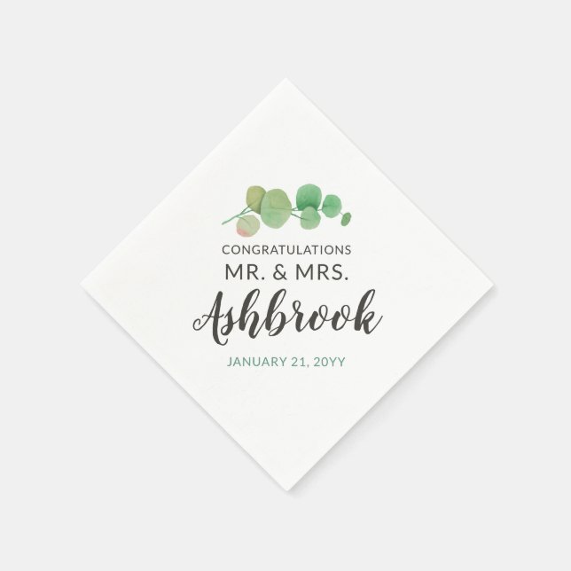 Guardanapo De Papel Parabéns Folha de Eucalipto Botânico Casamento (Canto)