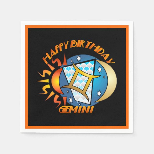 Guardanapo De Papel Parabéns Gemini Zodiac Birth Sinal Napkins (Frente)