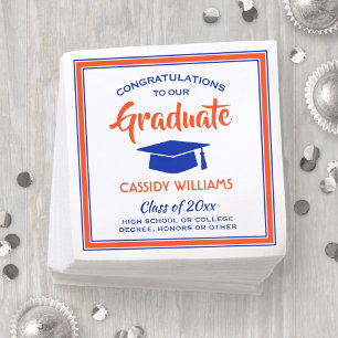 Guardanapo De Papel Parabéns Graduação Moderna Laranja e Azul