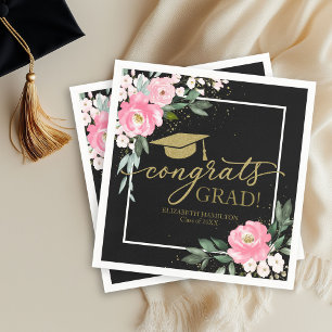 Guardanapo De Papel Parabéns Graduado Rosa Vibrante Floral Graduação P
