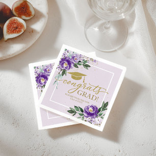 Guardanapo De Papel Parabéns Graduado Roxo Lavanda Floral Festa de Gra