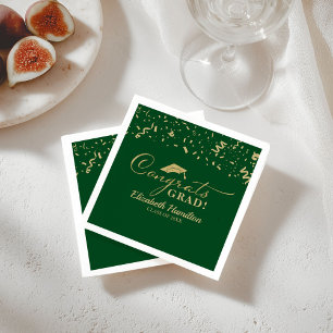 Guardanapo De Papel Parabéns Graduado Script Dourado Graduação Verde