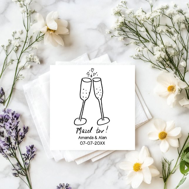 Guardanapo De Papel Parabéns Noivado Champanhe Brinde Esboço PERSONALI (Mazel Tov Jewish Wedding Champagne Cheers Sketch CUSTOM Napkins
)