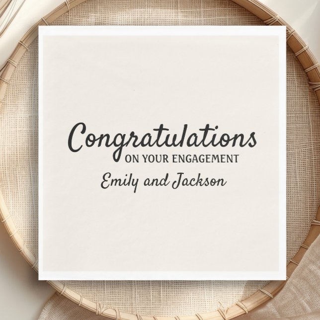 Guardanapo De Papel Parabéns pelo noivado Script Name Creme Branco ("Congratulations on your engagement" custom paper napkins)