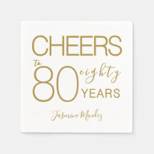 Parabéns por 80 anos Elegante Dourado Branco Anive