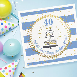 Guardanapo De Papel Parabéns, qualquer idade azul, branco e Dourado