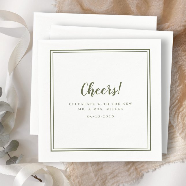 Guardanapo De Papel Parabéns Senhor Senhora Casamento Moderno Rústico  (Cheers Mr & Mrs Wedding Modern Rustic Olive Green Napkins)