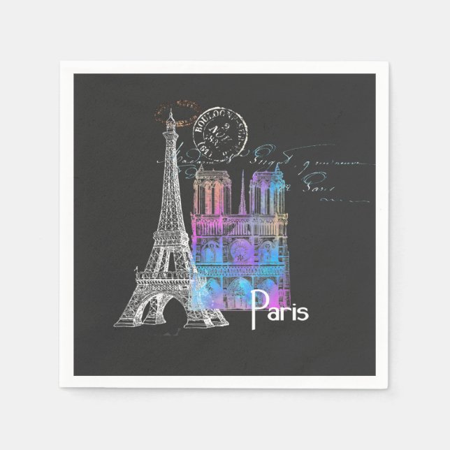 Guardanapo De Papel Paris Eiffel Notre Dame Rainbow Napkin Francês (Frente)