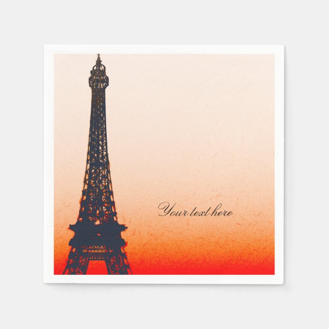 Guardanapo De Papel Paris Eiffel Tower Orange Sunset Chic Party (Frente)