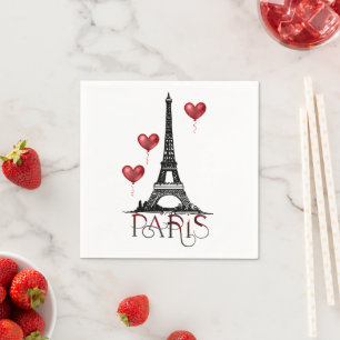 Guardanapo De Papel Paris, Torre Eiffel e Balões do Coração Vermelho