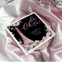Parisian Black Pink Floral Paper Napkin
