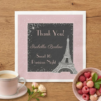 Guardanapo De Papel Parisian Eiffel Tower Glitter Blush Pink Sweet 16