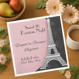 Guardanapo De Papel Parisian Night Eiffel Tower Glitter Pink Sweet 16