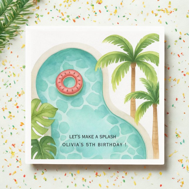 Guardanapo De Papel Parte de Piscina de Aquarela | Crianças de Verão (Criador carregado)
