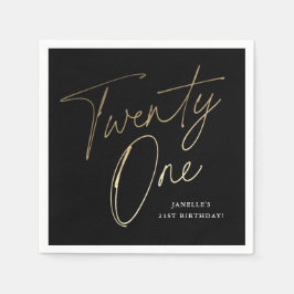 Guardanapo De Papel Partido aniversário de 21 anos Preto e Dourado de