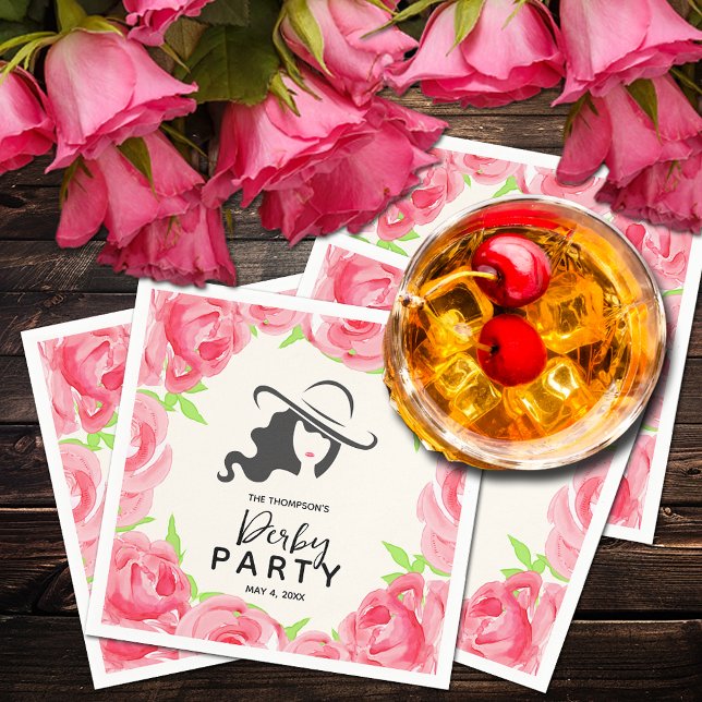 Guardanapo De Papel Partido Big Hat Lady Rosa Derby (Big Hat Lady Roses Derby Party Cocktail Napkins)