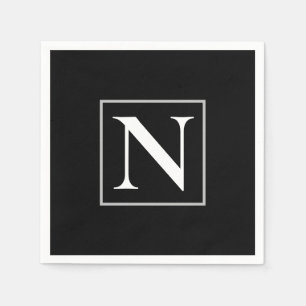 Guardanapo De Papel Partido Comercial do Monograma Branco e Preto Pers