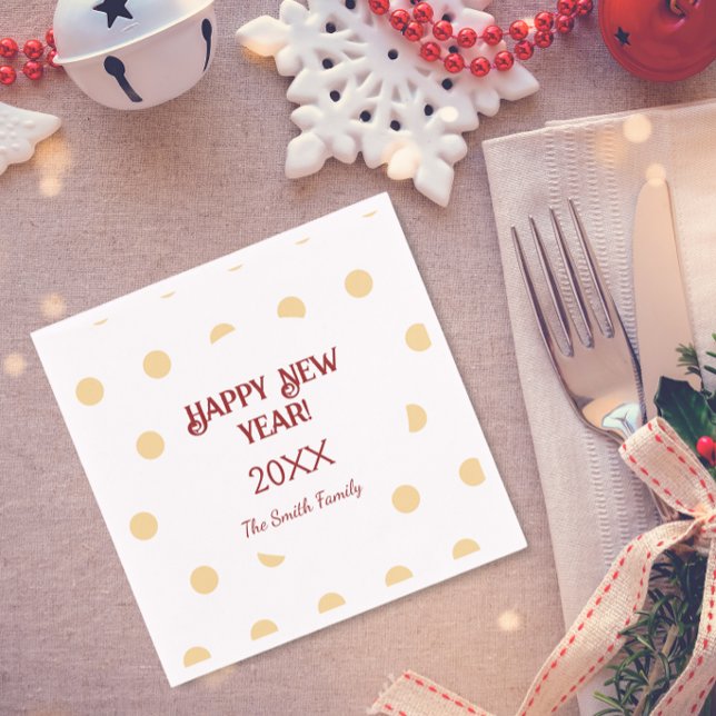 Guardanapo De Papel Partido da Véspera de Ano Novo da Polka - ouro (Polka gold New Year's Eve Party Napkin)